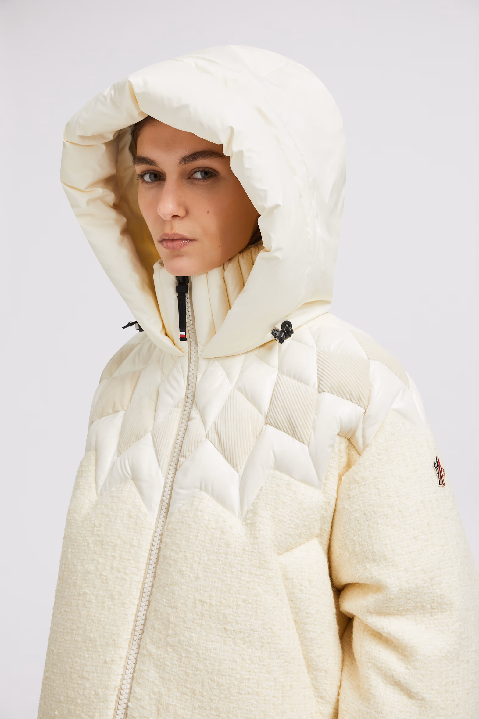 Hintersee Patchwork-Quilted Wool Short Down Jacket Women White Ivory Moncler 4